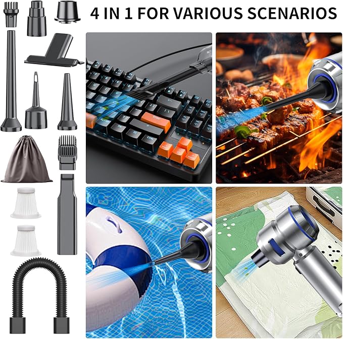WINWEND Portable Car Vacuum - 22000PA Cars Vacuum Cleaner High Power 4 in 1 Compressed Air Duster & Air Blower & Pump Hand Held Vacuums Cordless with Brushless Motor for Car Home Office Blue