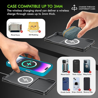 Wireless Car Charger,LANSEMKU Car Wireless Chargers Charging pad Non Slip 15w Fast Charger for Car Wireless Phone Charger for iPhone 16/15/14/13/12 Pro Max,Samsung for Android (Black-100cm Cable)