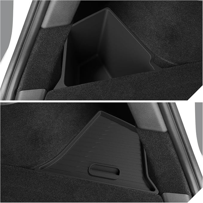 LUCKEASY 2PCS Trunk Storage Bins for Tesla Model Y 2022-2024 Gigafactory | Not Fit Juniper 2025+, Not Fit Fremont Builds, Trunk Organizer With Lids, Trash Cans, Car Accessories, TPE, Black