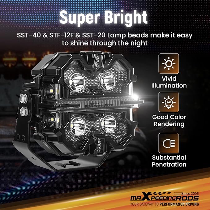 maXpeedingrods 5in 212W Off Road Lights Bar 25440LM, LED Spot with 7 RGB Colors for Ambient & Auto Shift Mode, 270°Side Shooter Ditch Lights, Fog Light for Jeep SUV Pickup UTV ATV with Black Covers