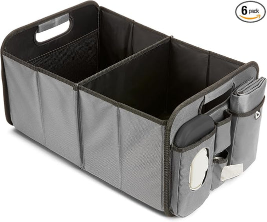 Brica Munchkin Out-n-About Trunk Organizer for SUVs and Cars with Portable Changing Pad and Wet Baby Wipes for Diaper Changes On-the-Go, Collapsible, Grey (Pack of 6)