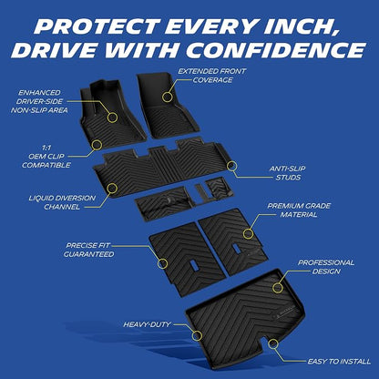 Michelin Vehicle Mat, All-Weather TPE Custom Fit Liner for Tesla Model Y 7 Seat Floor Mats 2020-2025 (7 Piece), Not Fit Premium or Performance, Premier