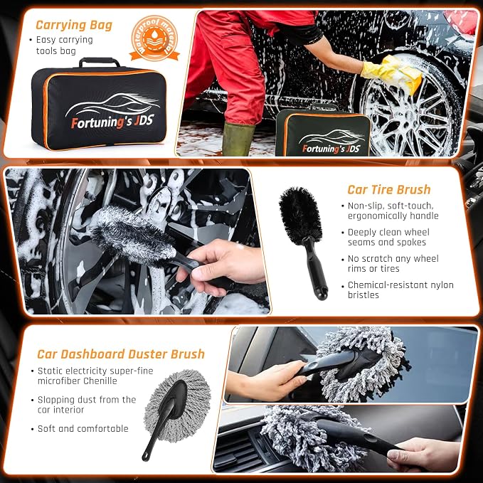 61 PCS Car Detailing Kit Interior Cleaner, Auto Detailing Kit, Car Vacuum Car Interior Detailing Kit, Car Wash Kit with Bucket Detailing Brush Set Car Accessories for Motorcycle, Cars, Bikes, Wheels