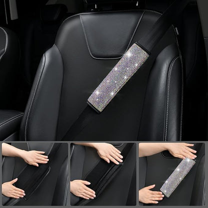 CAR PASS 11 PCS Bling Diamond Car Accessories for Women, Sparkly Rhinestone Steering Wheel Cover Bling Seat Belt Cushion, Glitter Shift Knob Cover Car Cup Holder Coaster, Cute Interior Sets Multicolor