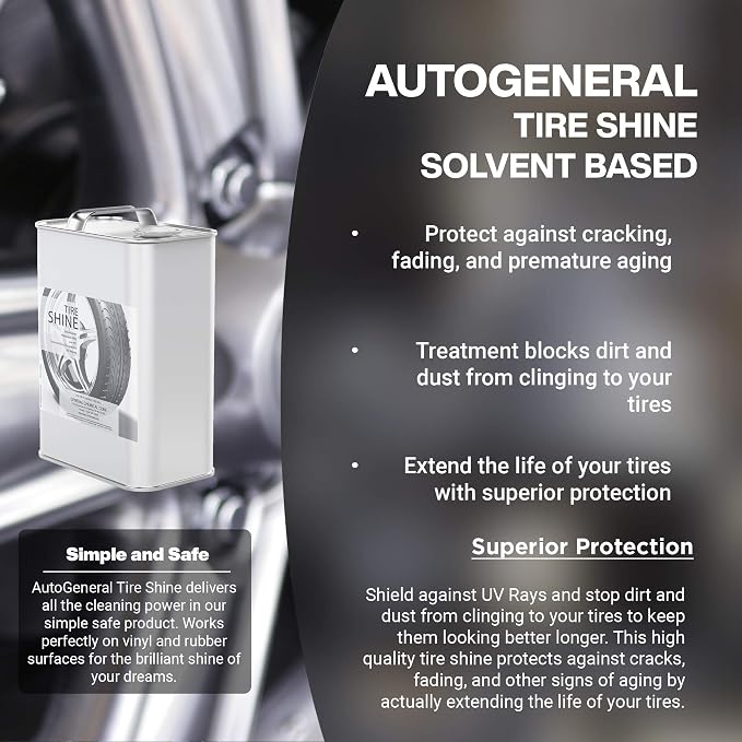 AutoGeneral Tire Shine & Cleaner - Solvent-Based - High-Gloss Tire Dressing - Protects Against Cracking, Fading & UV Effects - Industrial Strength - 1Gal