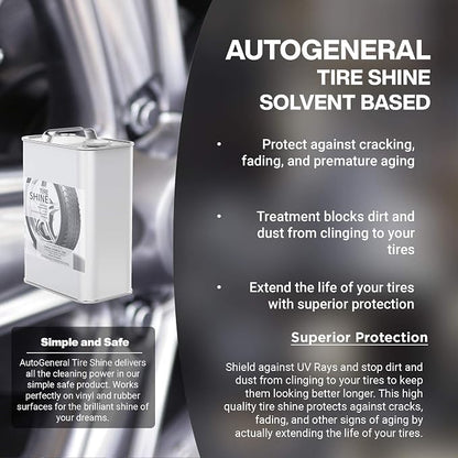 AutoGeneral Tire Shine & Cleaner - Solvent-Based - High-Gloss Tire Dressing - Protects Against Cracking, Fading & UV Effects - Industrial Strength - 1Gal