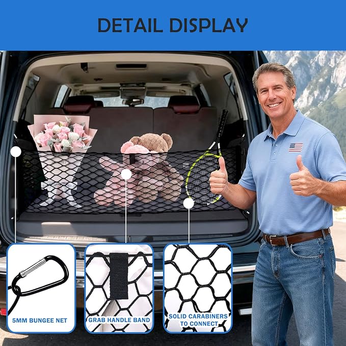 Envelope Style Caro Net for 2015-2020 GMCYukon/Chevy Tahoe/Suburban Accessories, Rear Trunk SUV Mesh Cargo Net, Upgraded 5mm Bungee&Double-Layer Nylon Storage Netting Grocery&Tools Holder Organizer