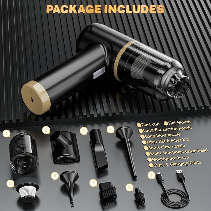 Cozylady Cordless Car Vacuum Cleaner, 30000PA Brushless Handheld Vacuum, 6-in-1 Rechargeable & Portable Handheld Vacuum Cleaner for Auto Interior, Pet Hair, Home, Office, Kitchen