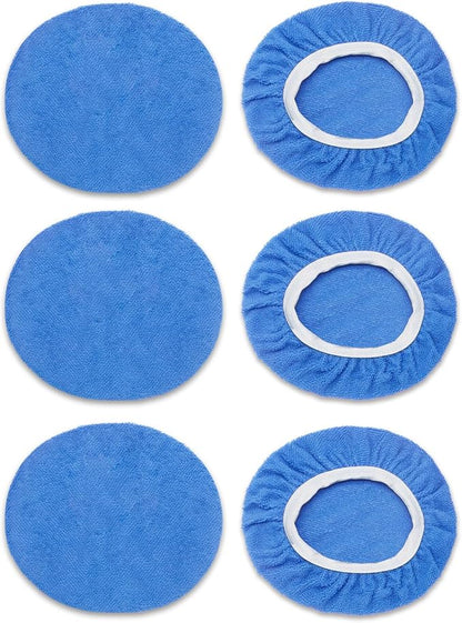 6 PCS Car Buffing Pads for 9-10 Inch Orbital Polisher, Microfiber Polishing Pad Buffer Polisher Bonnets, 9-10 Inch Polishing Pads Cover Waxing Pads for Car Detailing (Light Blue)