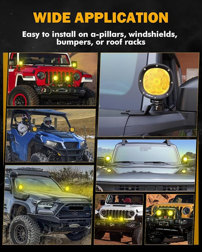 Auxbeam 4 Inch 90W Amber LED Fog Lights, 9000LM Super Bright Round Offroad Driving Pods, P4 Series Spot Beam Bumper Ditch Lights for Trucks, SUVs, Jeep Wrangler, ATV/UTV, Motorcycle, 2-Pack