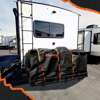 Mockins 40 Cu Ft XXL Hitch Cargo Carrier Bag Extra Wide 84"x24"x34" | 7 Ft Waterproof Trailer Hitch Storage & Truck Bed Cargo Bag | Heavy Duty Vehicle Soft-Shell Carriers w/ Lock, Straps & Case