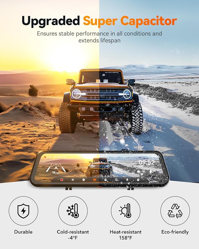 WOLFBOX G900 Tripro Cabin Version 3 Channel 4K Rear View Mirror Camera,8MP STARVIS IMX678 Night Vision,4K+1080P+2.5K Front Inside and Rear Mirror Dash Cam,5.8GHz WiFi,Voice Control,Includes 256GB Card