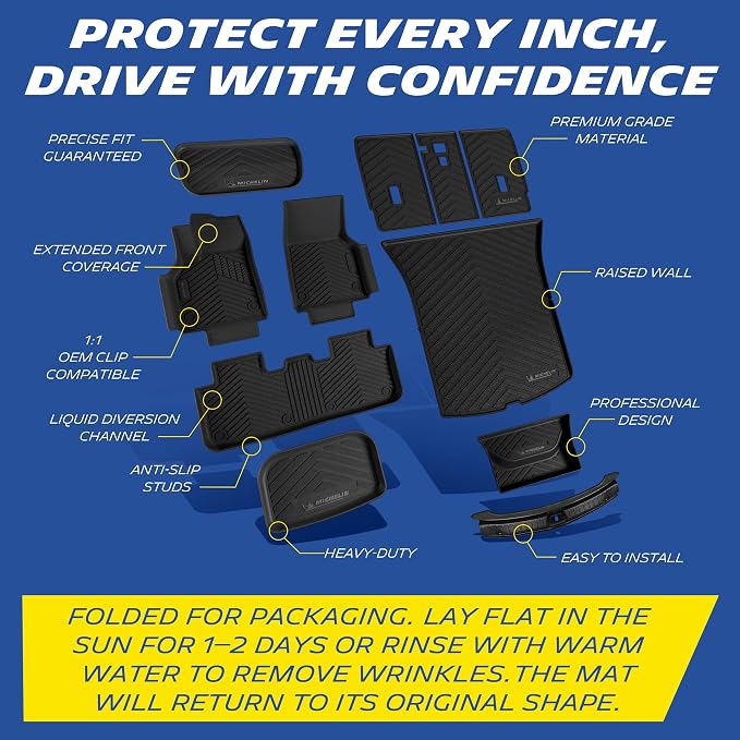 Michelin Vehicle Mat, All-Weather TPE Custom Fit Liner for Tesla Model Y 5 Seat Floor Mats 2025-2027 (11 Piece), Premier