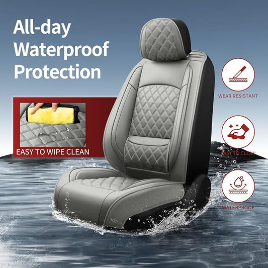 Car Seat Covers Compatible with Hyundai Equus 2011-2016 - Full Set 5 Seats Luxury Leather All-Weather Seat Cushions & Protectors, Waterproof & Breathable, Airbag Compatible (Gray)