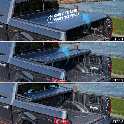 Hard Folding Truck Bed Tonneau Cover Compatible with Dodge Ram 1500(2002-2026), 2500&3500(2003-2026) 8 ft Long Box w/o Rambox, Tri Fold Style