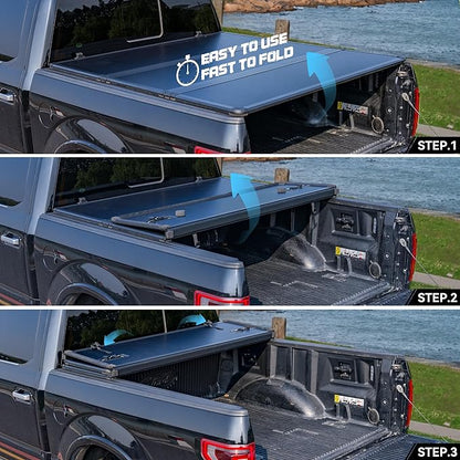 Hard Folding Truck Bed Tonneau Cover Compatiable with Ford Super Duty 6.8 FT Standard Box, 1999-2026 F250 F350 F-250 F-350, Tri Fold Style