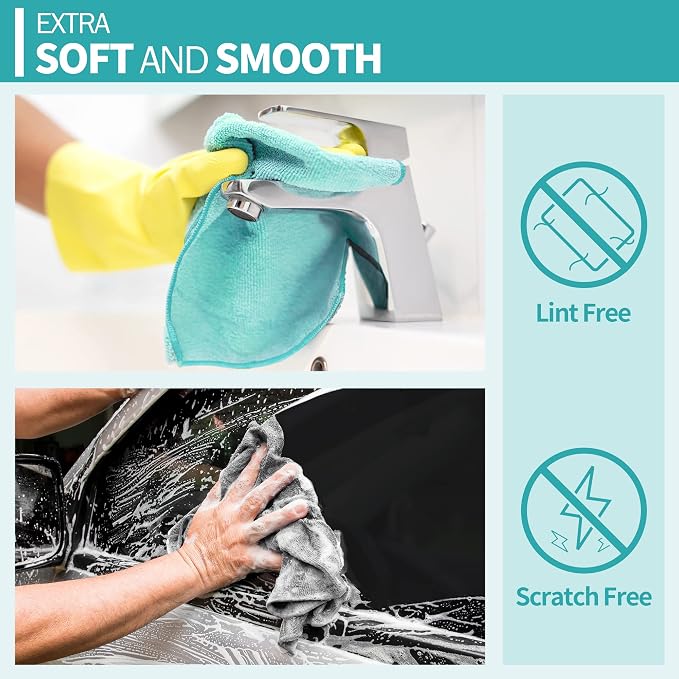 Microfiber Cleaning Cloth, 20 Pack Cleaning Rags, 12" x 12" Lint Free Shop Towels, Washable Reusable Microfiber Towels for Cars Kitchen Automotive House Office