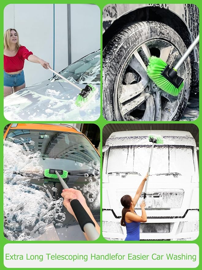 Jisejima Five-Sided Car Wash Brush with Long Handle，Soft Bristle Scrub Cleaning Mop with Extendable Handle for Car, SUV, Truck, Caravan, Boat, House Siding, Sweep Snow 60”/151cm