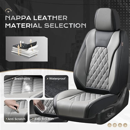 Coverado Car Seat Covers for Cars, Waterproof Automotive Seat Protectors, Leather Car Seat Covers Full Set, 5 Seats Driver Protectors Universal Fit for Cars SUVs, Trucks, Car Accessories - Black&Gray