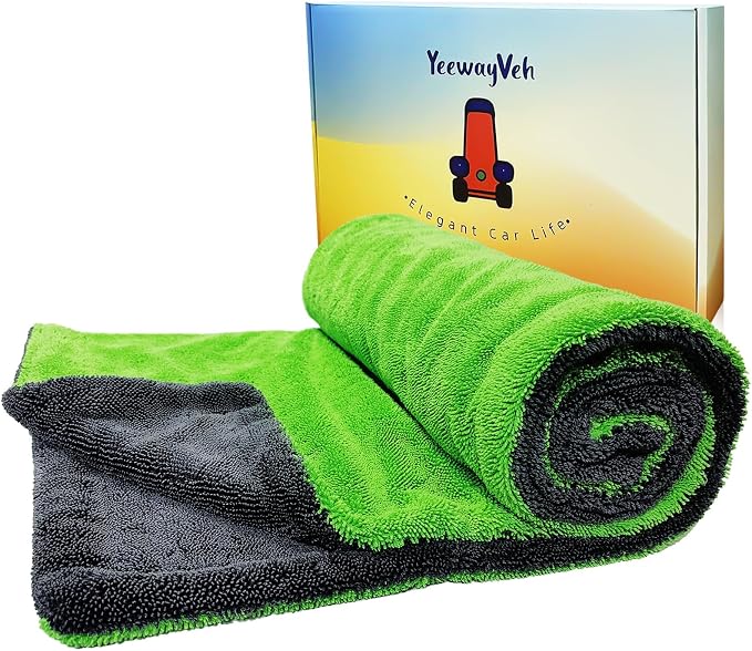 YeewayVeh 'Agile Giant' Car Drying Towel, 28x36 Inch Quick Car Wash Drying Towels, 1400 GSM Super Absorbent, Double Sided Microfiber Towels for Cars Effortless & Scratch-Free Detailing, Green