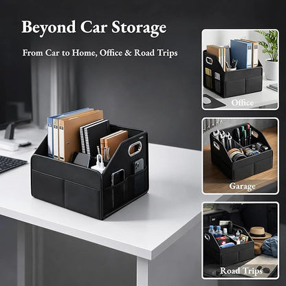 Car Storage Organizer Car Caddy Compact PU Leather Multipurpose Bin for Trunk, Front Seat, Back Seat & Car Floor