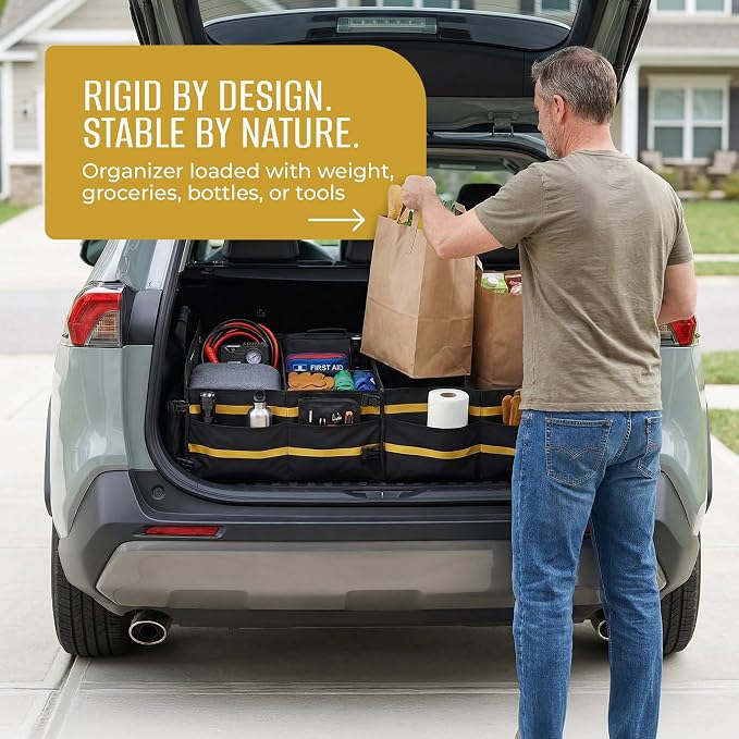 Zioliny Car Trunk Organizer for SUV Large Trunk Storage with Removable Dividers, Heavy Duty Oxford Cargo Holder, Non-Slip Base, Collapsible Storage Box for SUV, Sedan, Truck
