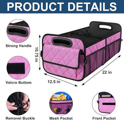 Deosk Car Trunk Organizer for SUV, Car Organizers and Storage with Reinforced Handles, Car Accessories for Women/Men 50L Waterproof Polyester Trunk Organizer(Medium,Pink)