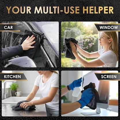 Yours Car Drying Towel, Double-Sided Microfiber Towel for Cars, Ultra Absorbent, Lint-Free, Streak-Free, Reusable, 23.6 x 63 in, Black (X Large)