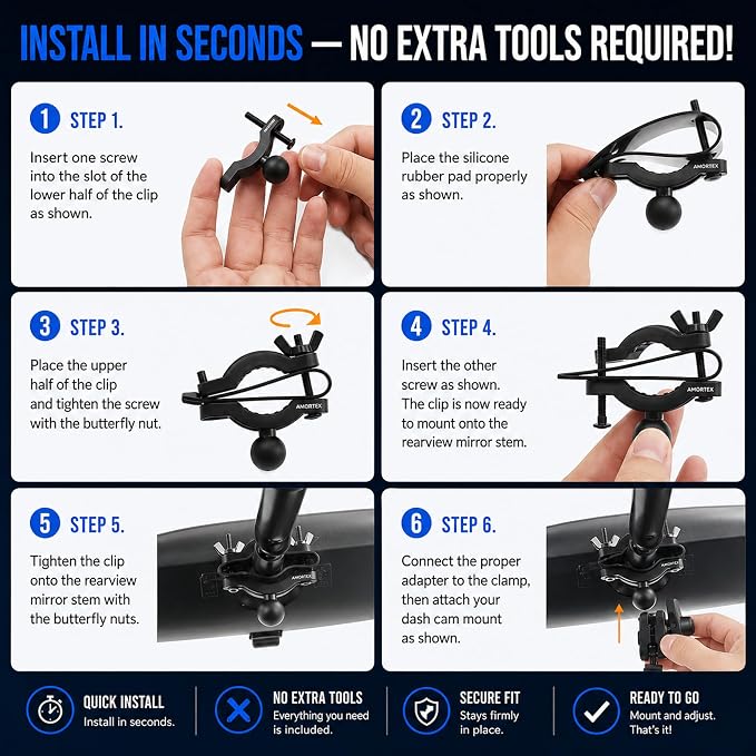 Dash Cam Mirror Mount - Fits Falcon F170HD,Rexing V1, Z-Edge, Old Shark, YI, Amebay,KDLINKS X1,VANTRUE and Most Other Dash Cameras
