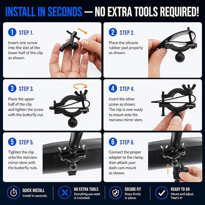 Dash Cam Mirror Mount - Fits Falcon F170HD,Rexing V1, Z-Edge, Old Shark, YI, Amebay,KDLINKS X1,VANTRUE and Most Other Dash Cameras