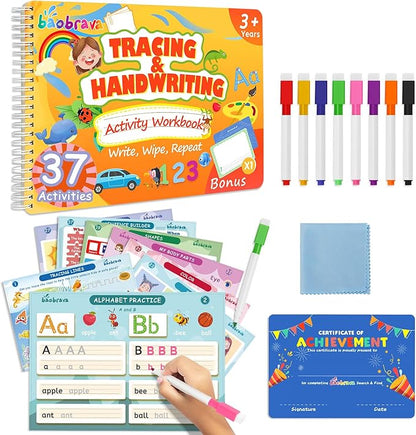 Baobrava Preschool Learning Activities, 37 Themes Tracing Activity Books Ages 3-8, Toddler Handwriting Practice, Letter Tracing, Kindergarten Workbooks, Travel Game for Trip, Christmas Birthday Gifts