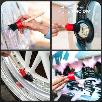 11 Piece Car Detailing Kit Set - Car Wheels, Exterior, Interior Cleaning Detail Supplies - Boars Hair, Stainless Steel Wire, Duster Brushes