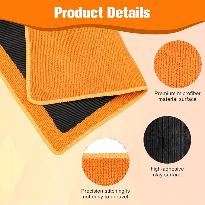 Clay Towel 12 x 12 Inch, Orange Clay Bar Towel for Auto Detailing Microfiber Car Cloth Cleaner Automotive for Car Detailing