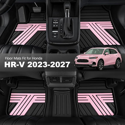 Floor Mats Fit for 2023-2027 Honda HRV Sport/LX/EX-L (Gasoline & Hybrid) & for Acura ADX 2025-2026, Custom Fit All Weather Protection Heavy Duty Anti-Slip Car Mats for HR-V, 1st & 2nd Row Black & Pink
