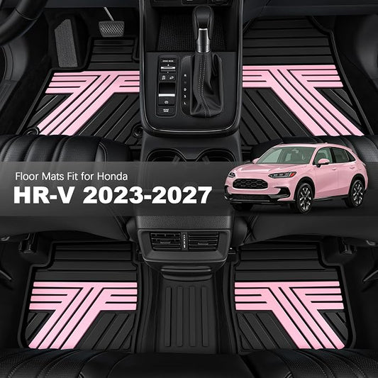 Floor Mats Fit for 2023-2027 Honda HRV Sport/LX/EX-L (Gasoline & Hybrid) & for Acura ADX 2025-2026, Custom Fit All Weather Protection Heavy Duty Anti-Slip Car Mats for HR-V, 1st & 2nd Row Black & Pink