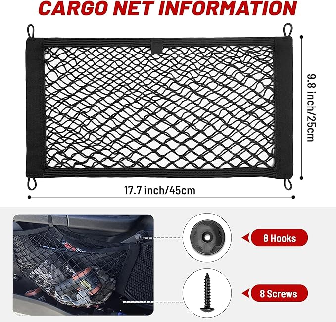 RED WOLF 2 Pcs Small Cargo Net Pocket Elastic Mesh Netting Car Mesh Pouch for Trunk RV Boats Home Cargo Storage with Screws and Hooks (17.7'' x 9.8'')