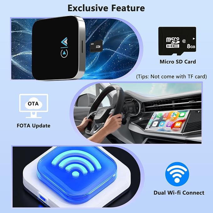 2-in-1 Carplay Wireless Adapter, Wireless Apple & Android Auto Adapter, 2026 Magic Video AI Box Streaming Dongle Support Netflix/YouTube/TF Card, Only Fits for OEM Wired CarPlay Cars
