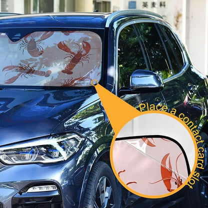 Cars Front Sun Shade Windshield,Foldable Reflective Sun Visor Pink Bows Lobster Pattern Windshield Sunshade Cover,Blocks UV Ray Sun Protect Interior Keep Cool,53" x 23.5 "