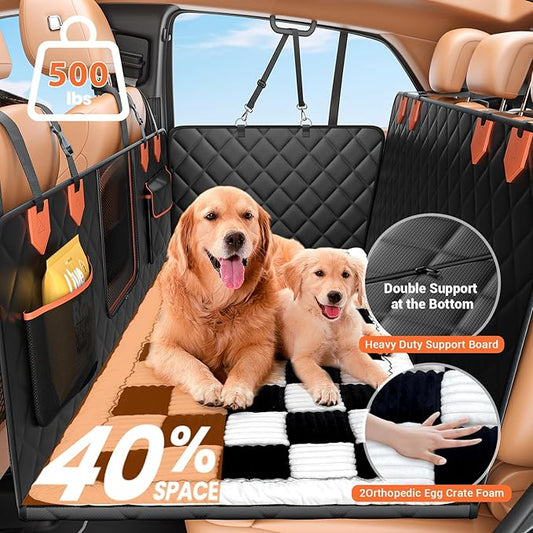 IJVAE Hard Bottom Car Seat Cover for Dog swith Removable Soft Blankets,Scratch-Proof and Anti-Slip Car Dog Hammock for Large Dogs White for Crew Cab Trucks F150