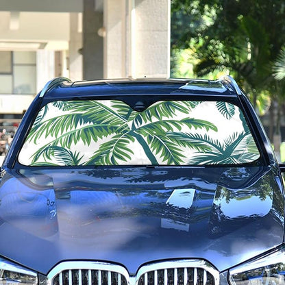 Cars Front Sun Shade Windshield,Foldable Reflective Sun Visor Tropical Palm Tree and Leaves Windshield Sunshade Cover,Blocks UV Ray Sun Protect Interior Keep Cool,53" x 23.5 "