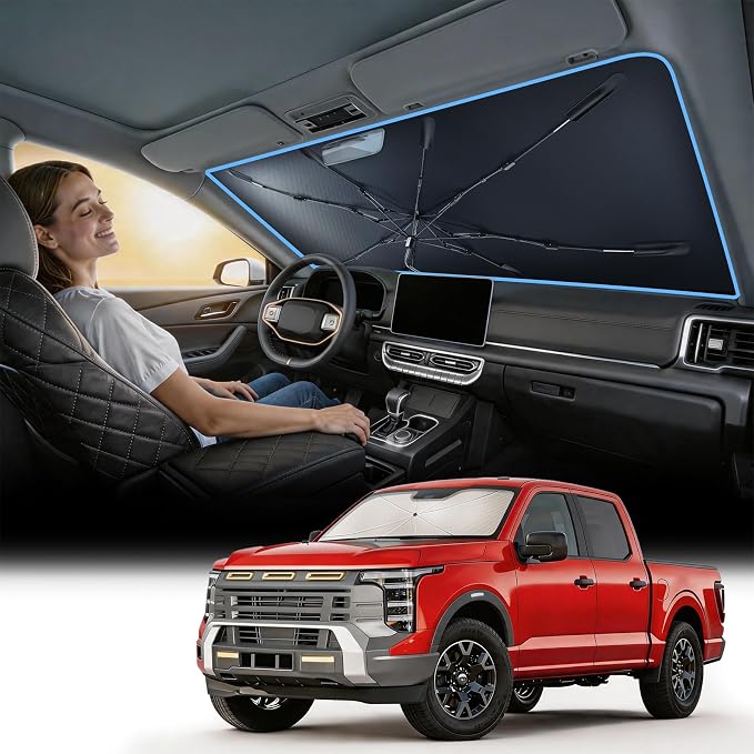 Nmoiss [Vinyl Coating Heat Shield] Windshield Sun Shade Umbrella Custom for Nissan Frontier, Protect Car from Sun Rays & Heat Damage Keep Cool and Protect Interior