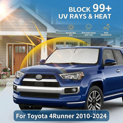 Windshield Sun Shade for Toyota 4Runner 2010-2024 2025 2026 Front Window Shade Custom Fit 4Runner Accessories Sun Visor Foldable Shade Blocks UV Rays Summer Must Have Car Accessories