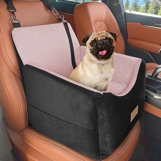 JOEJOY Dog Car Seats for Small Medium Dogs Under 35lbs, Dog Booster Seat with Detachable Washable Cover and Cushion, Memory Foam Pet Car Seat with Safety Belt and Storage Pockets (BP)