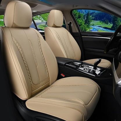 Coverado Car Seat Cover Front Seat, Beige Seat Covers Front Seats, Nappa Leather Waterproof, Car Seat Cushion, Car Seat Protector Universal Fit Most Cars