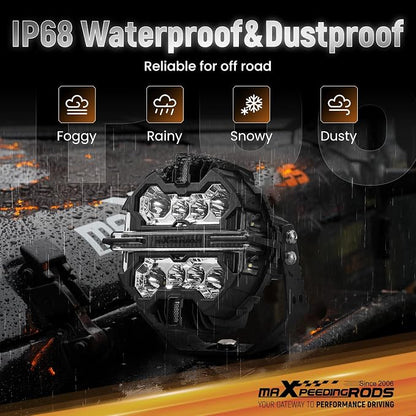 maXpeedingrods 2 Pack 7" 252W LED Off Road Lights with Amber/White DRL, LED Light Bar 270°Side Shooter Fog Lights for Trucks SUV Pickup ATV Motorcycles, with 4 Black Light Covers, Round