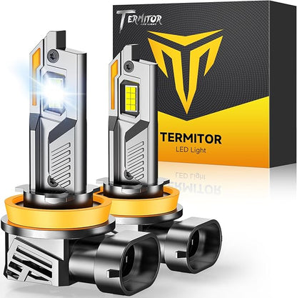 Termitor H11/H9/H8 Light Bulbs, 50,000LM 12X Super Brighter with Turbo Cooling Fan, 6500K Cool White H11/H9 Fog Light Bulbs and Off-Road Lights, IP68 Waterproof, Plug-N-Play, Pack of 2