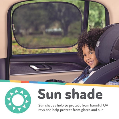 Nuby x Safe in The Seat Pop-Open Car Sun Shades - 2 Piece Set - Static Cling Window Shades for Baby in Car - UV Protection, Easy Install, and Universal Fit