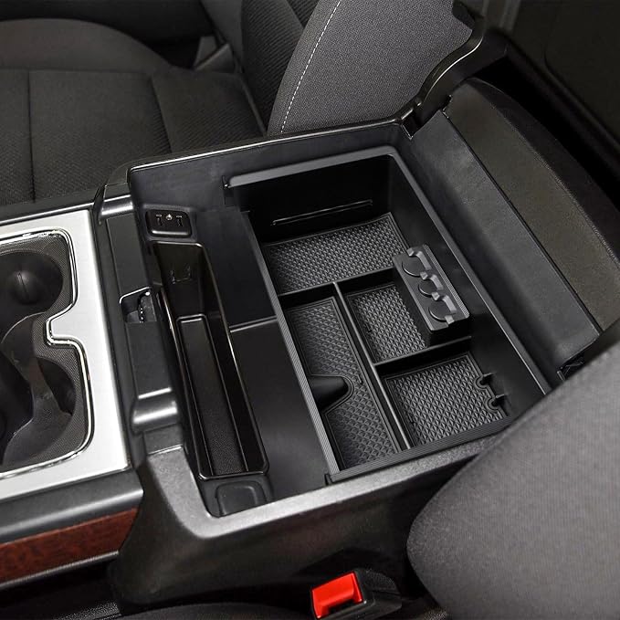 EDBETOS Center Console Organizer Tray Compatible with GMC Sierra 1500 Accessories/Silverado 1500 2014-2018 / Silverado 2500/3500 HD 15-19 /Suburban/Tahoe/Yukon 15-20 Armrest Storage Box (Black Trim)