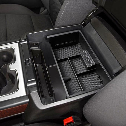EDBETOS Center Console Organizer Tray Compatible with GMC Sierra 1500 Accessories/Silverado 1500 2014-2018 / Silverado 2500/3500 HD 15-19 /Suburban/Tahoe/Yukon 15-20 Armrest Storage Box (Black Trim)
