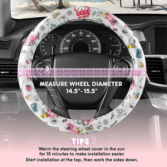 Hello Kitty Steering Wheel Cover, Official Sanrio Car Steering Wheel Cover with Universal Size 14.5-15, Cute White Hello Kitty Car Accessories for Women (Hello Kitty Look at Me)